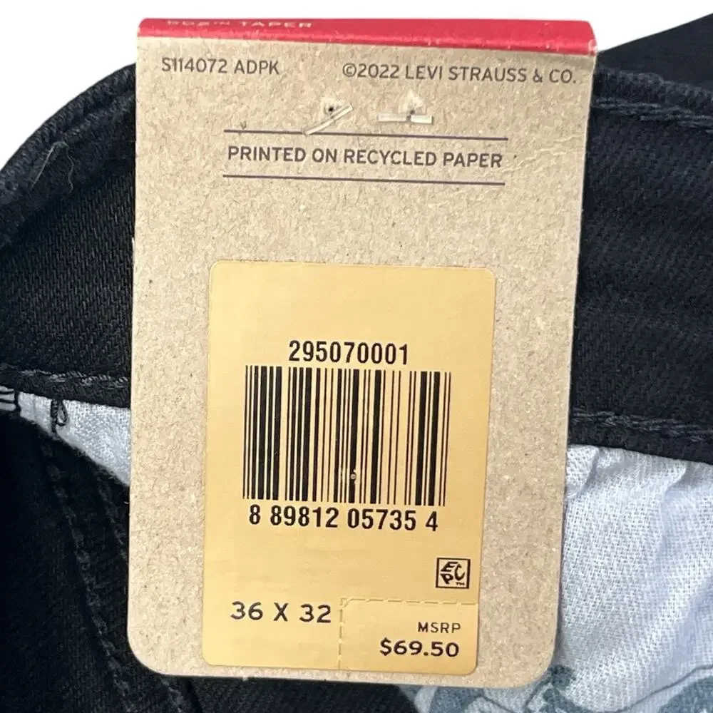 Levi’s 502 Taper Stretch Jeans Black Men’s 36x32 NWT